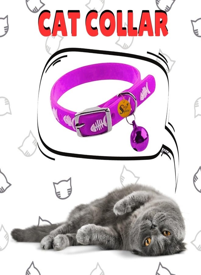 Sage Square's Multicolored Adjustable Rubber Silicone Cat Collar with Bell, Where Training Meets Style in a Vibrant Feline Design, Durable Rubber Silicone Promises Lasting wear (Purple) - Image 4